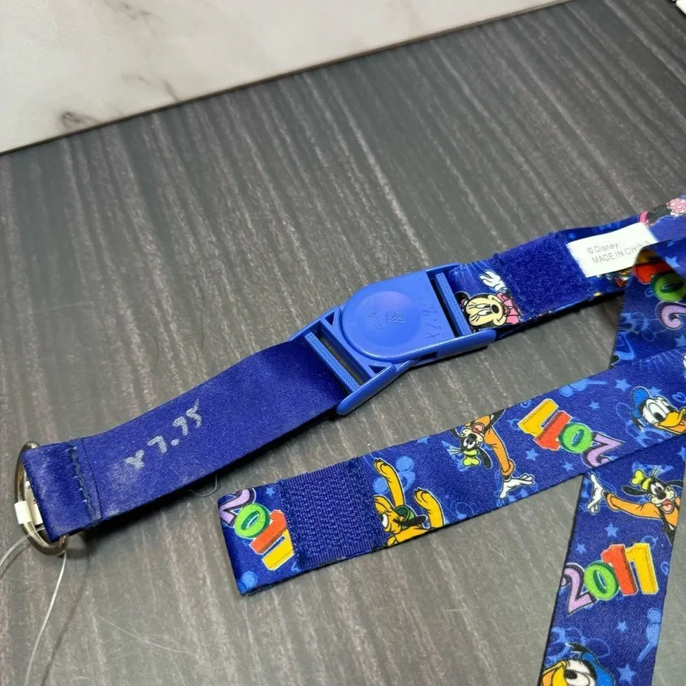 2011 Disney Blue Pin Trading Lanyard with Characters & Detachable Ring